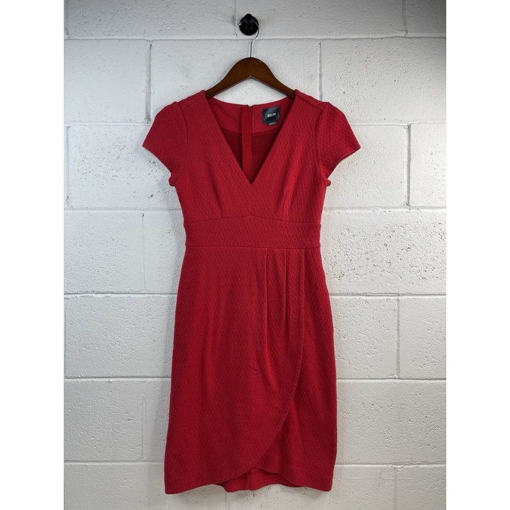 Maeve Women's Cotton Blend Knit Faux Wrap Dress Textured Anthropologie Red Sz XS